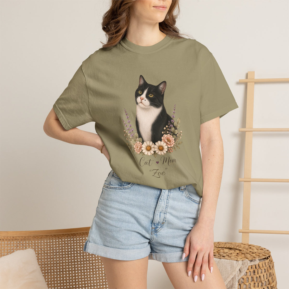 Personalized Tuxedo Cat Mom Comfort Colors® T-Shirt