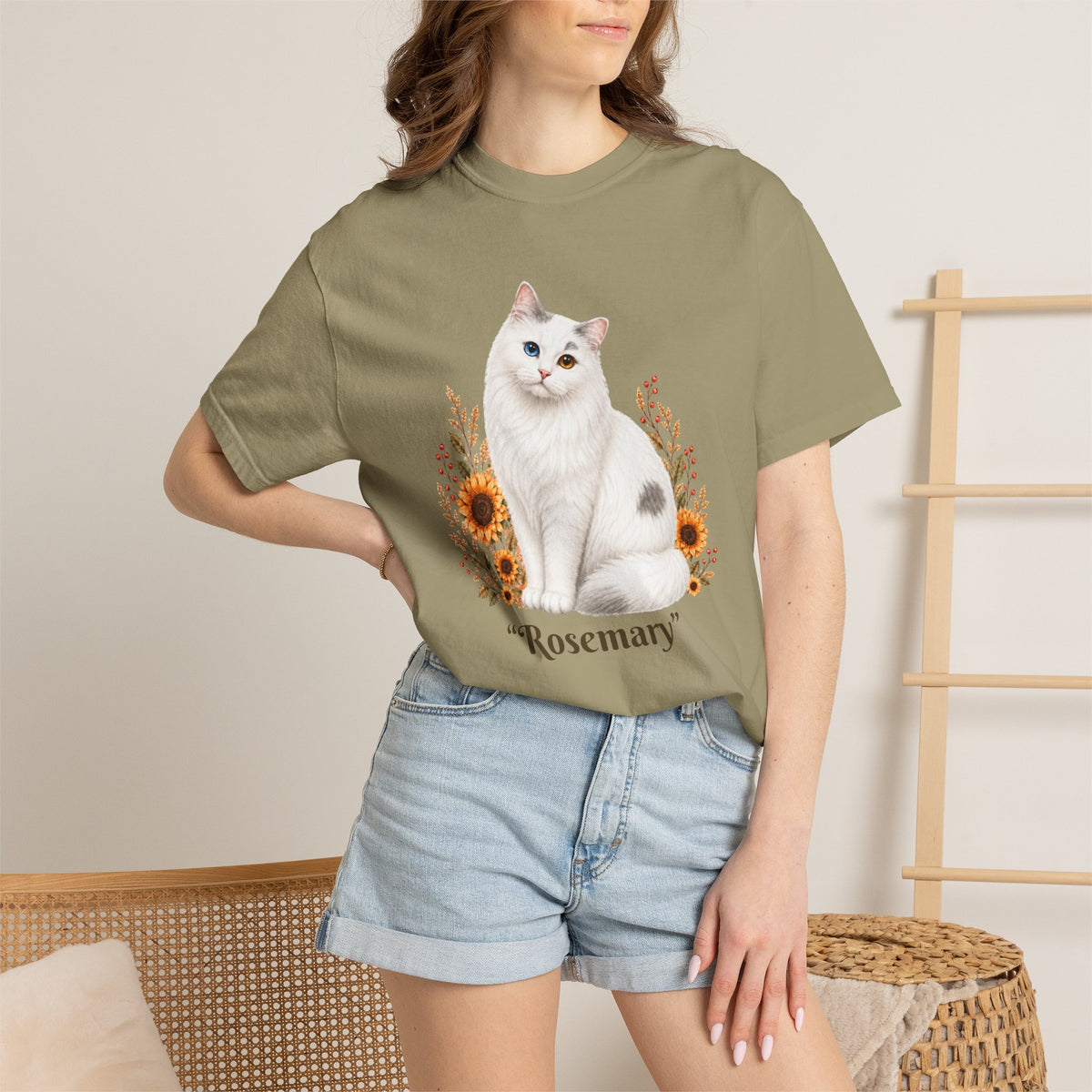 Personalized White Odd Eyed Cat Comfort Colors® T-Shirt