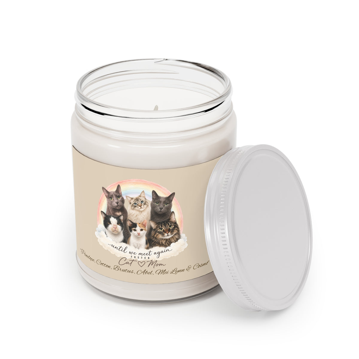 Personalized Rainbow Memorial Cat Mom Scented Soy Candle