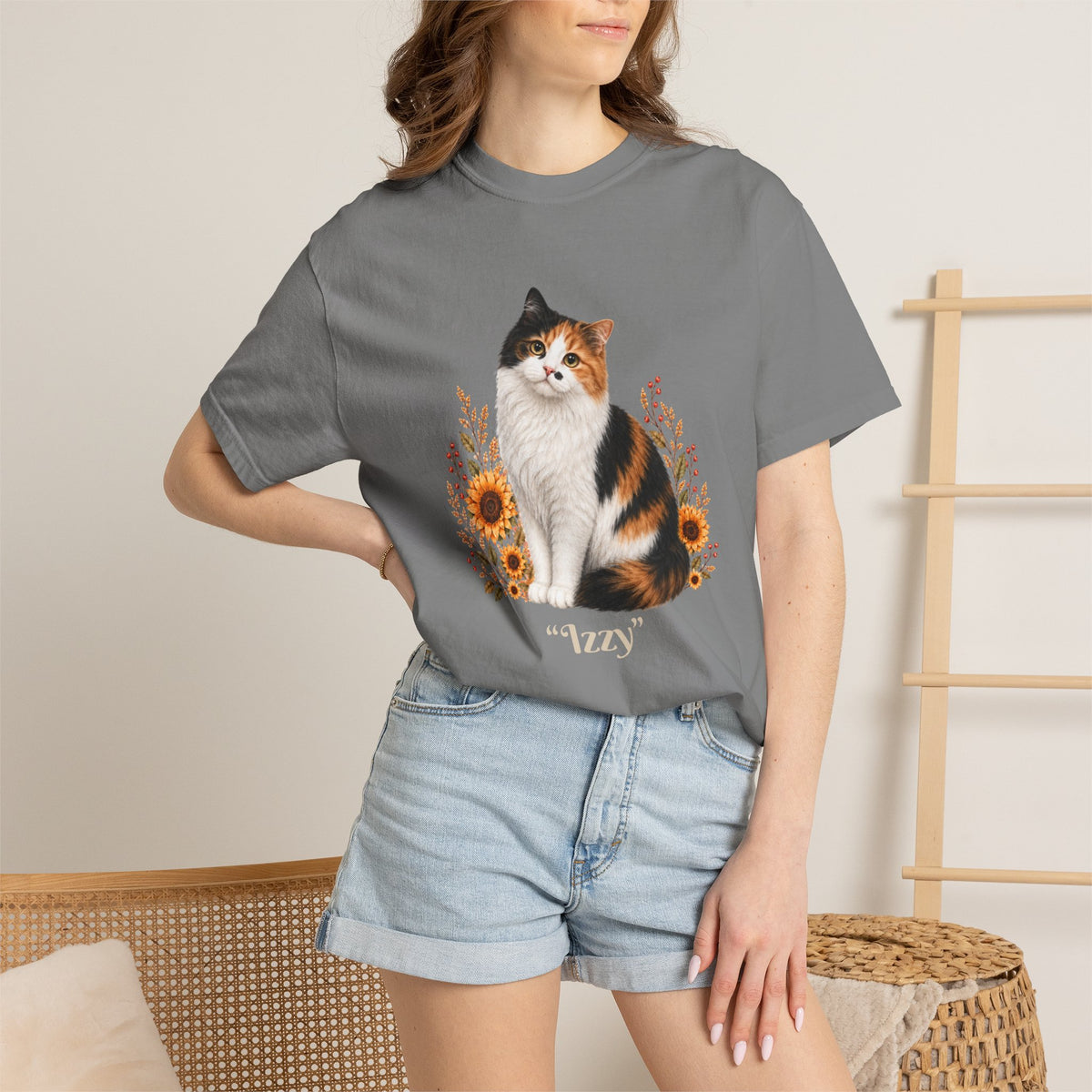 Personalized Calico Cat Sunflower Comfort Colors® T-Shirt