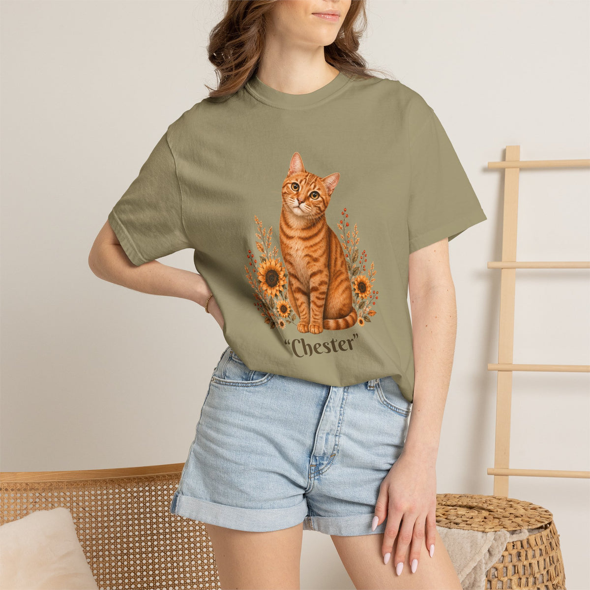 Personalized Orange Cat Sunflower Comfort Colors® T-Shirt