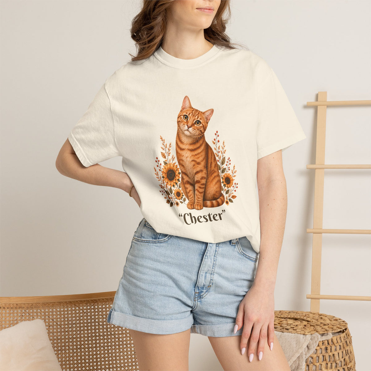 Personalized Orange Cat Sunflower Comfort Colors® T-Shirt