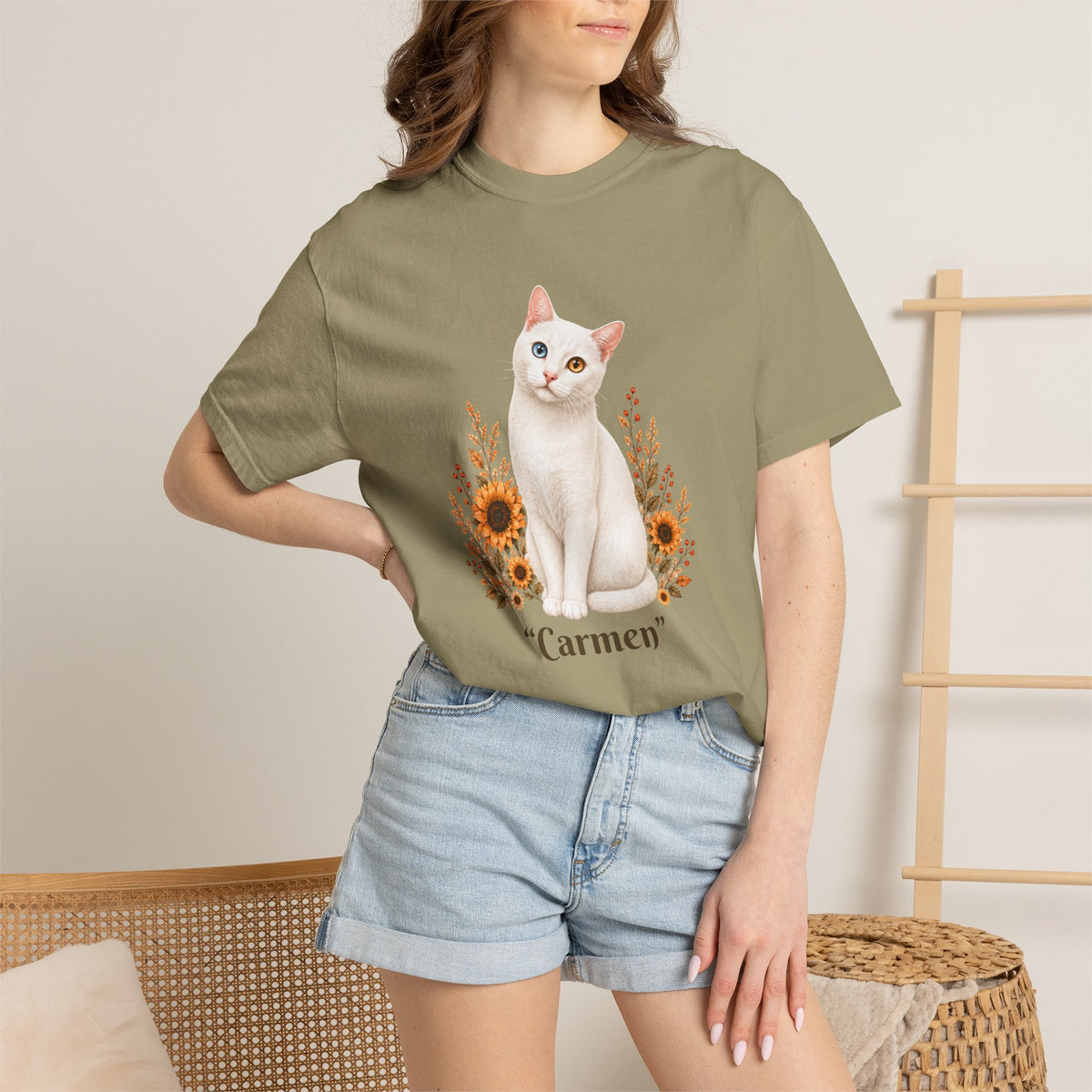 Personalized White Odd Eyed Cat Comfort Colors® T-Shirt