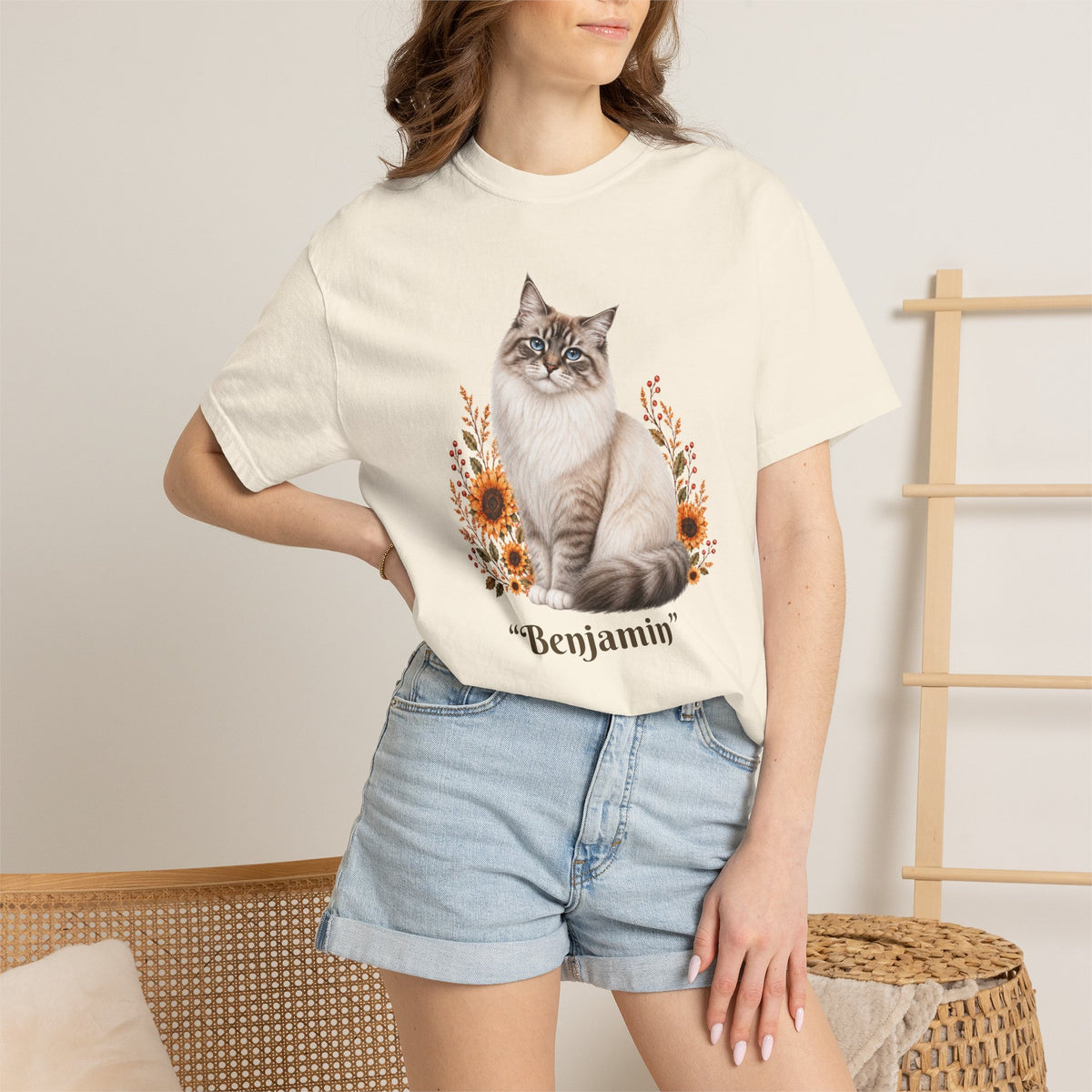 Personalized Ragdoll Cat Sunflower Comfort Colors® T-Shirt