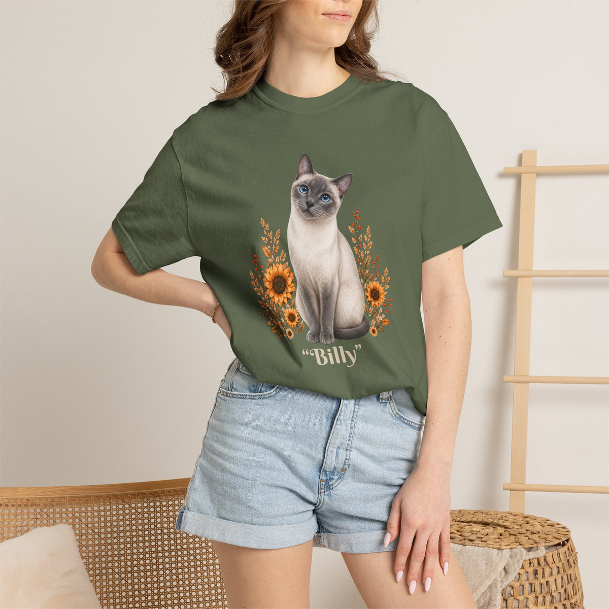Personalized Siamese Cat Sunflower Comfort Colors® T-Shirt