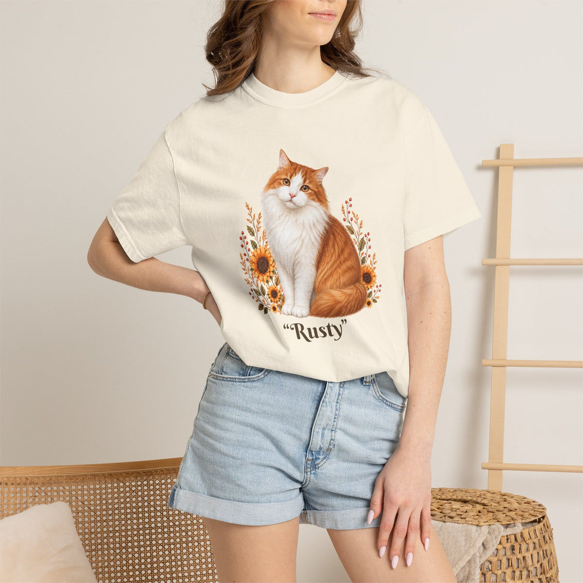 Personalized Orange Cat Sunflower Comfort Colors® T-Shirt