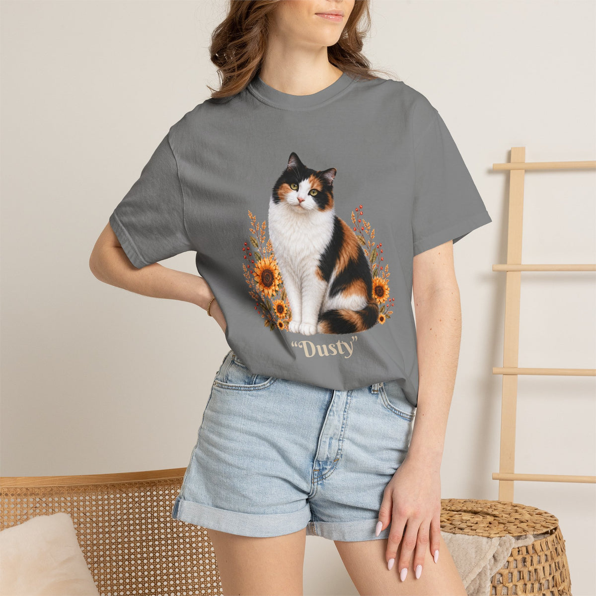 Personalized Calico Cat Sunflower Comfort Colors® T-Shirt