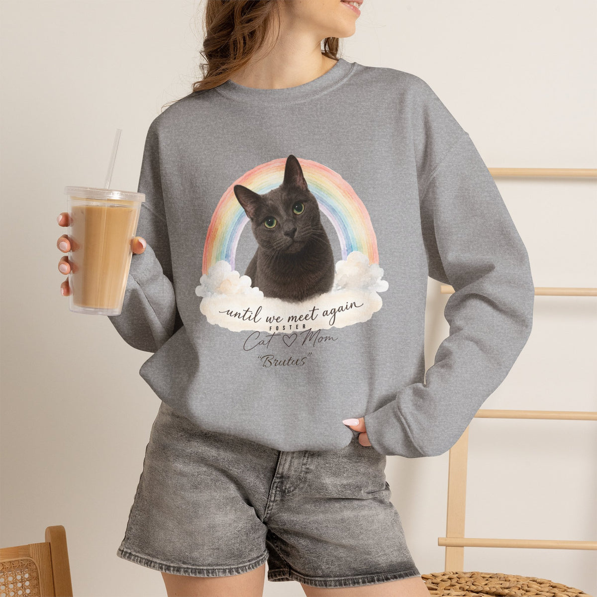 Personalized Rainbow Memorial Foster Cat Mom Gildan® Sweatshirt