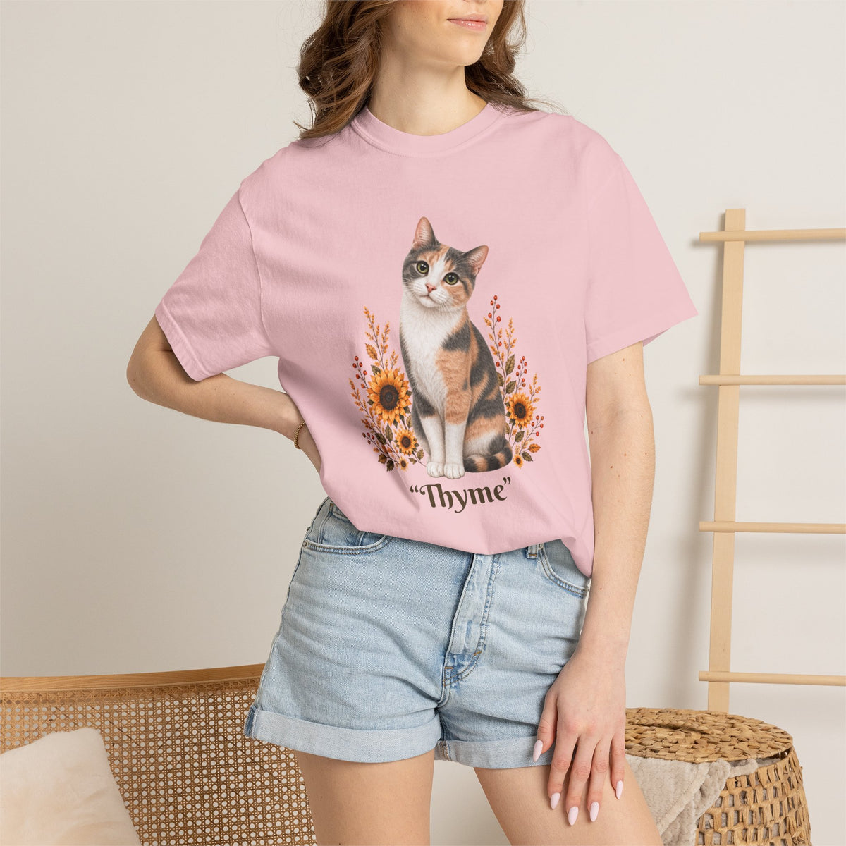 Personalized Calico Cat Sunflower Comfort Colors® T-Shirt