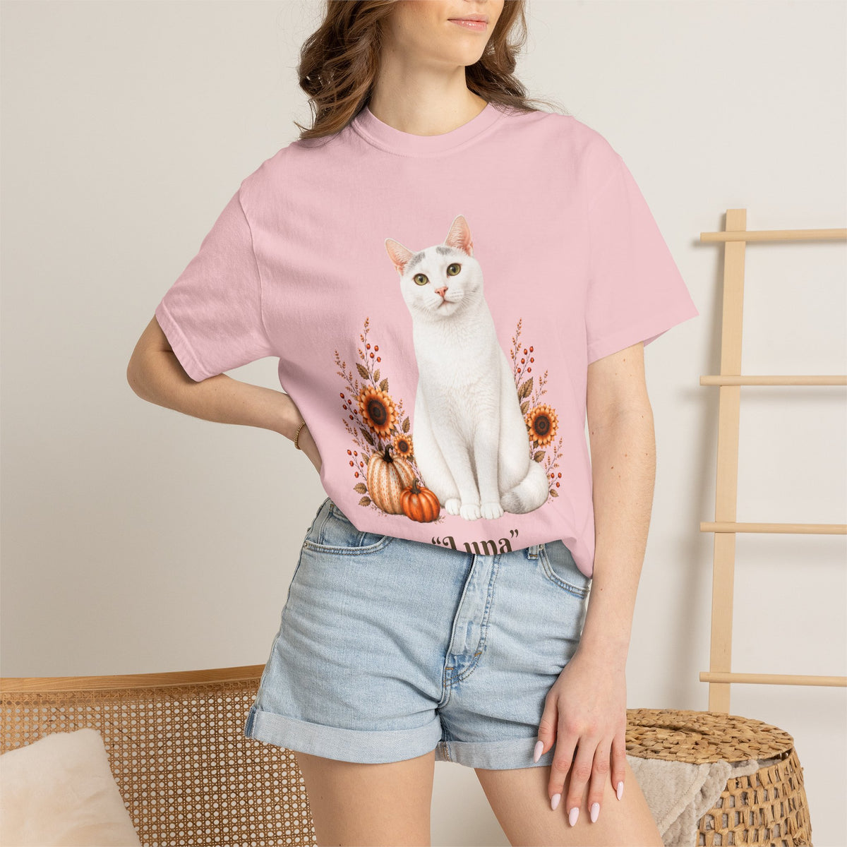 Personalized White Cat Sunflower Comfort Colors® T-Shirt