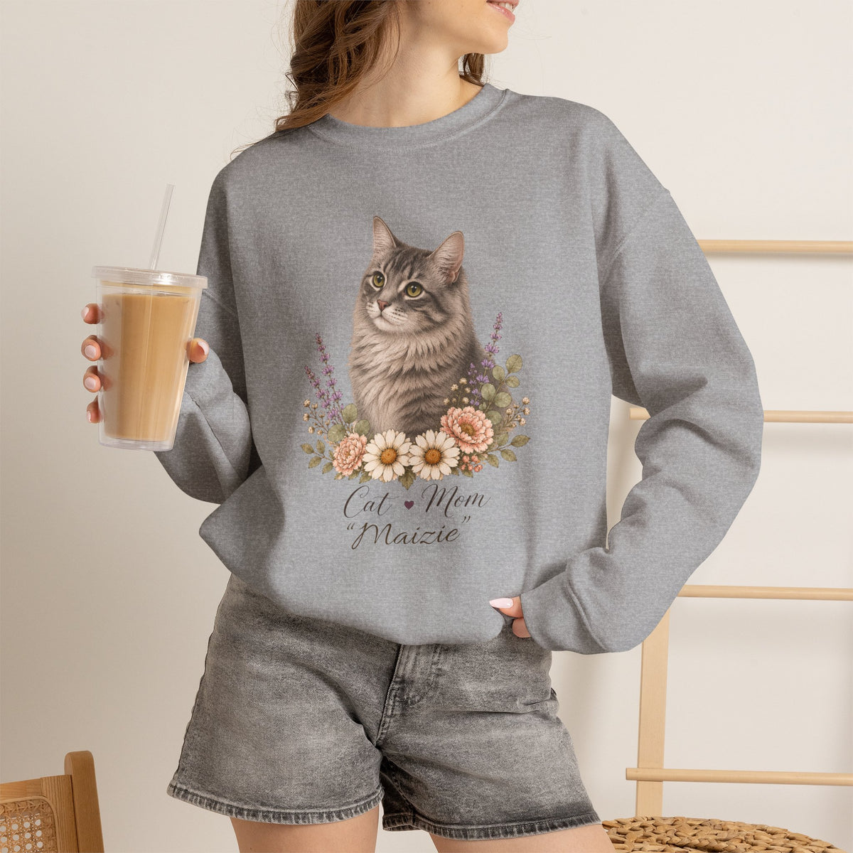 Personalized Silver Tabby Cat Mom Gildan® Sweatshirt