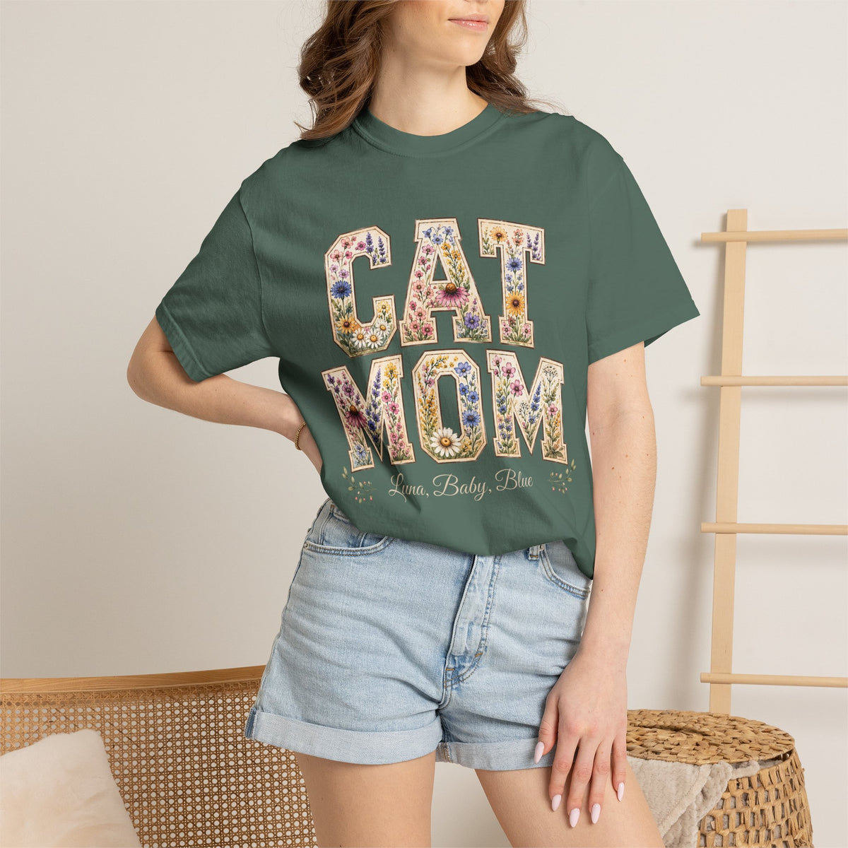 Personalized Collegiate Cat Mom Comfort Colors® T-Shirt