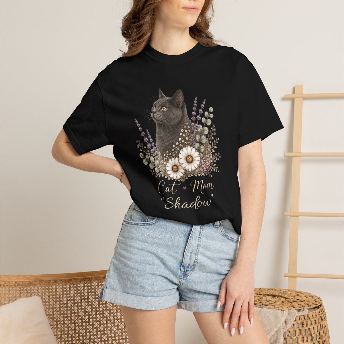 Personalized Gray Cat Mom Comfort Colors® T-Shirt