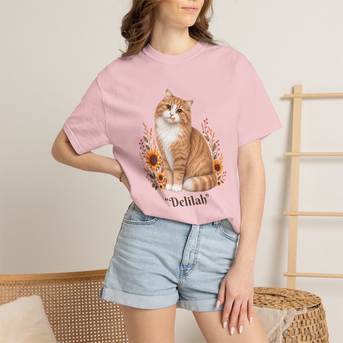 Personalized Orange Cat Sunflower Comfort Colors® T-Shirt