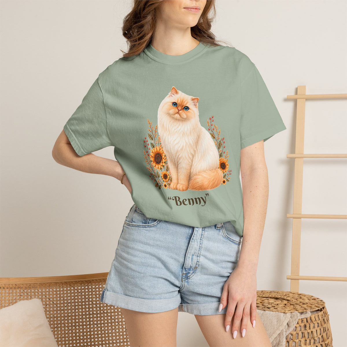 Personalized Flame Point Himalayan Cat Sunflower Comfort Colors® T-Shirt