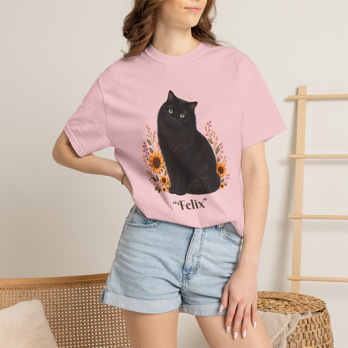 Personalized Black Cat  Sunflower Comfort Colors® T-Shirt