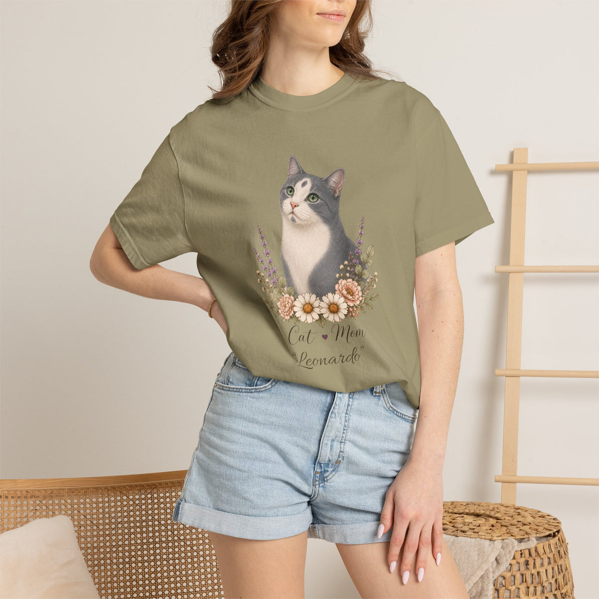 Personalized Gray Tuxedo Cat Mom Comfort Colors® T-Shirt