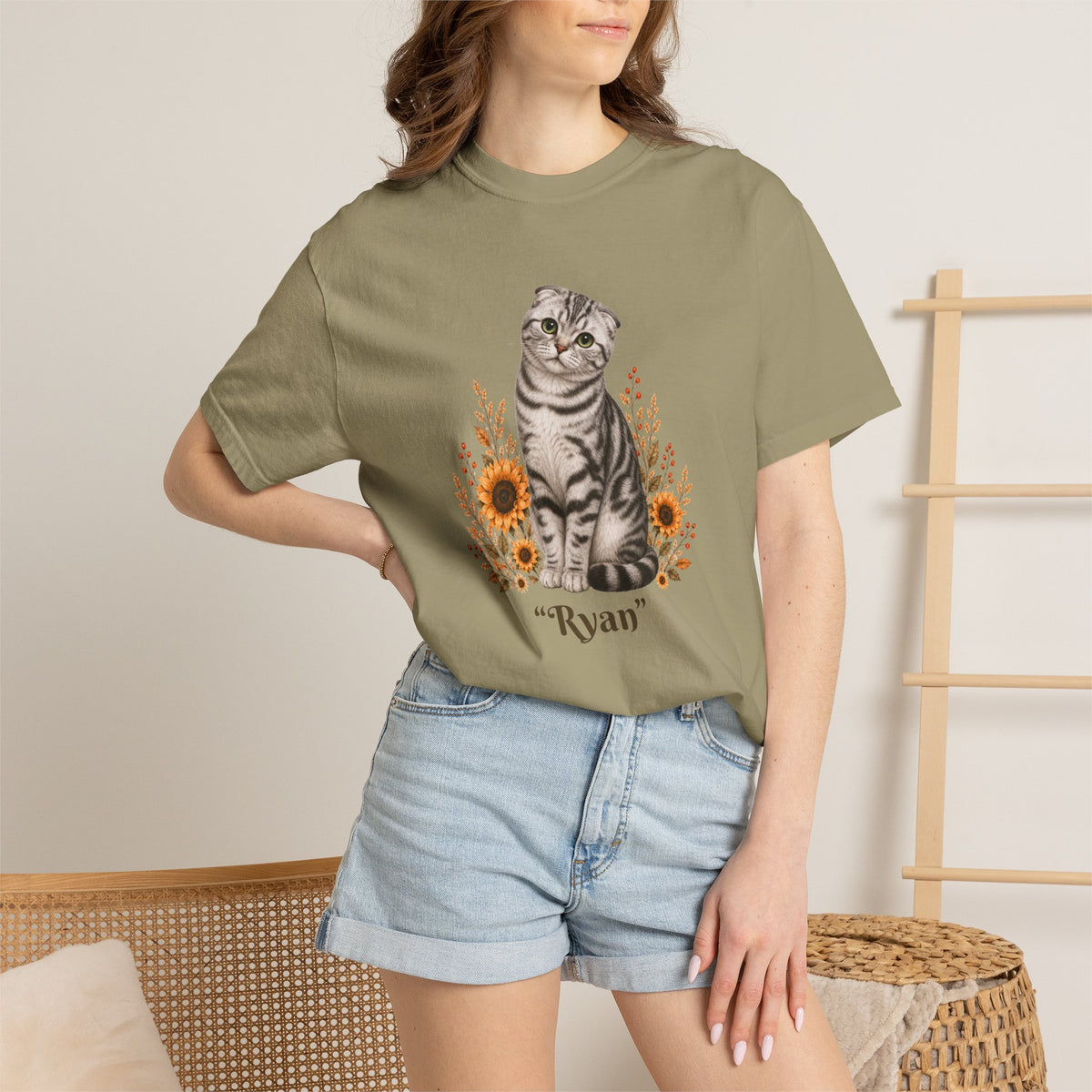 Personalized Scottish Fold Cat Sunflower Comfort Colors® T-Shirt