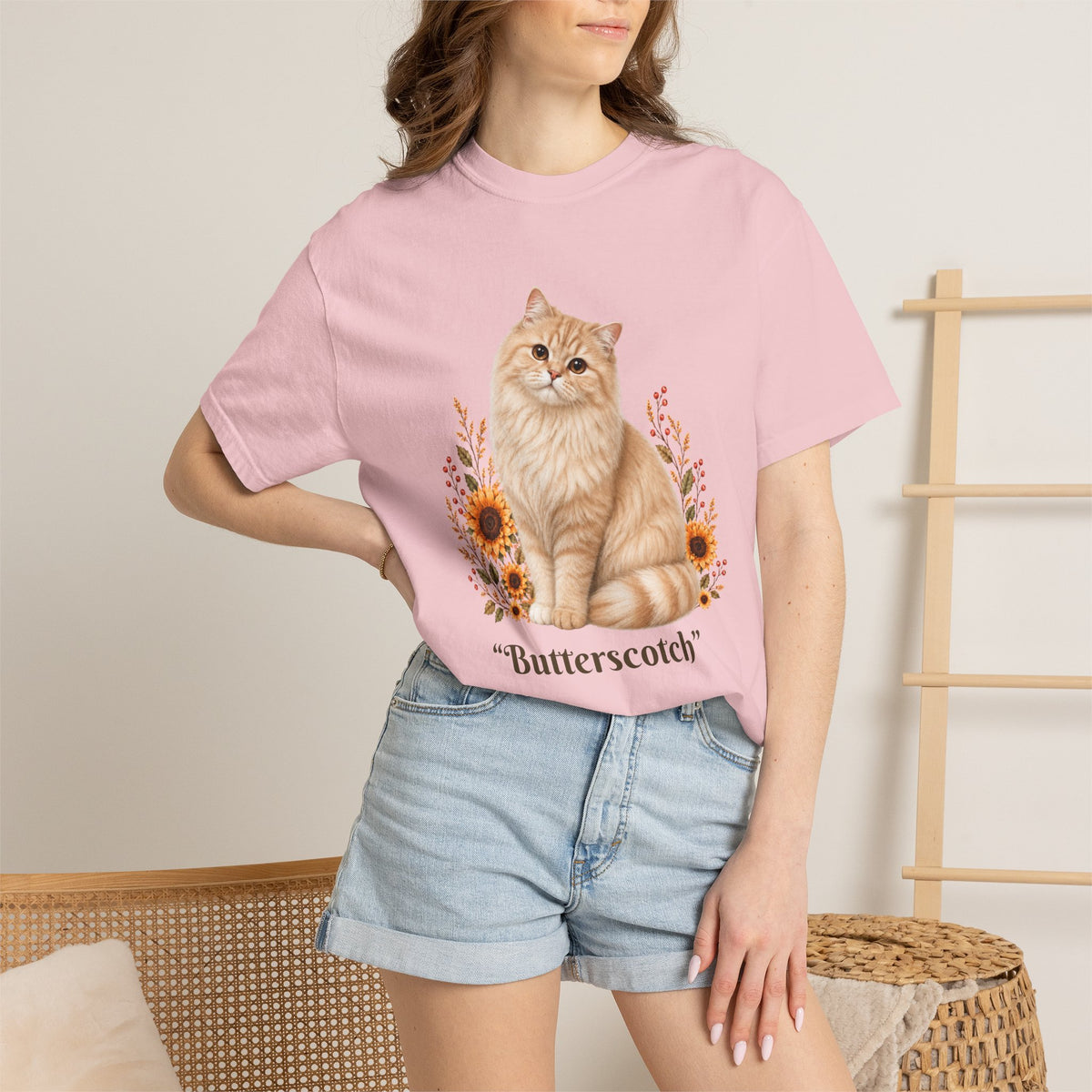 Personalized Cream Tabby Cat  Sunflower Comfort Colors® T-Shirt