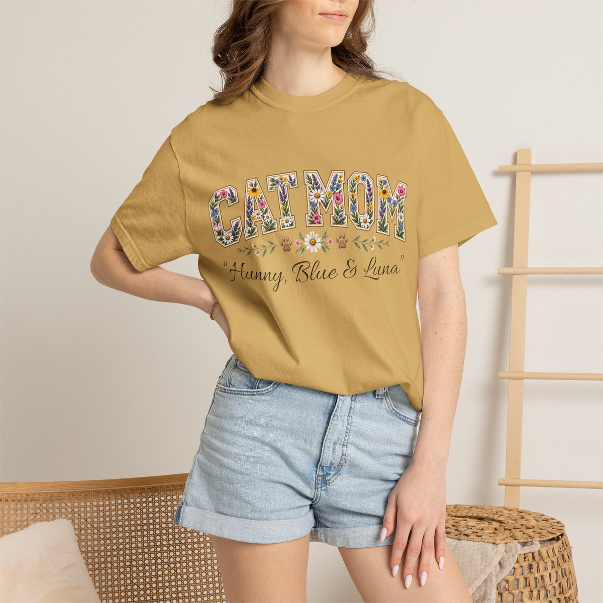 Personalized Collegiate Cat Mom Comfort Colors® T-Shirt