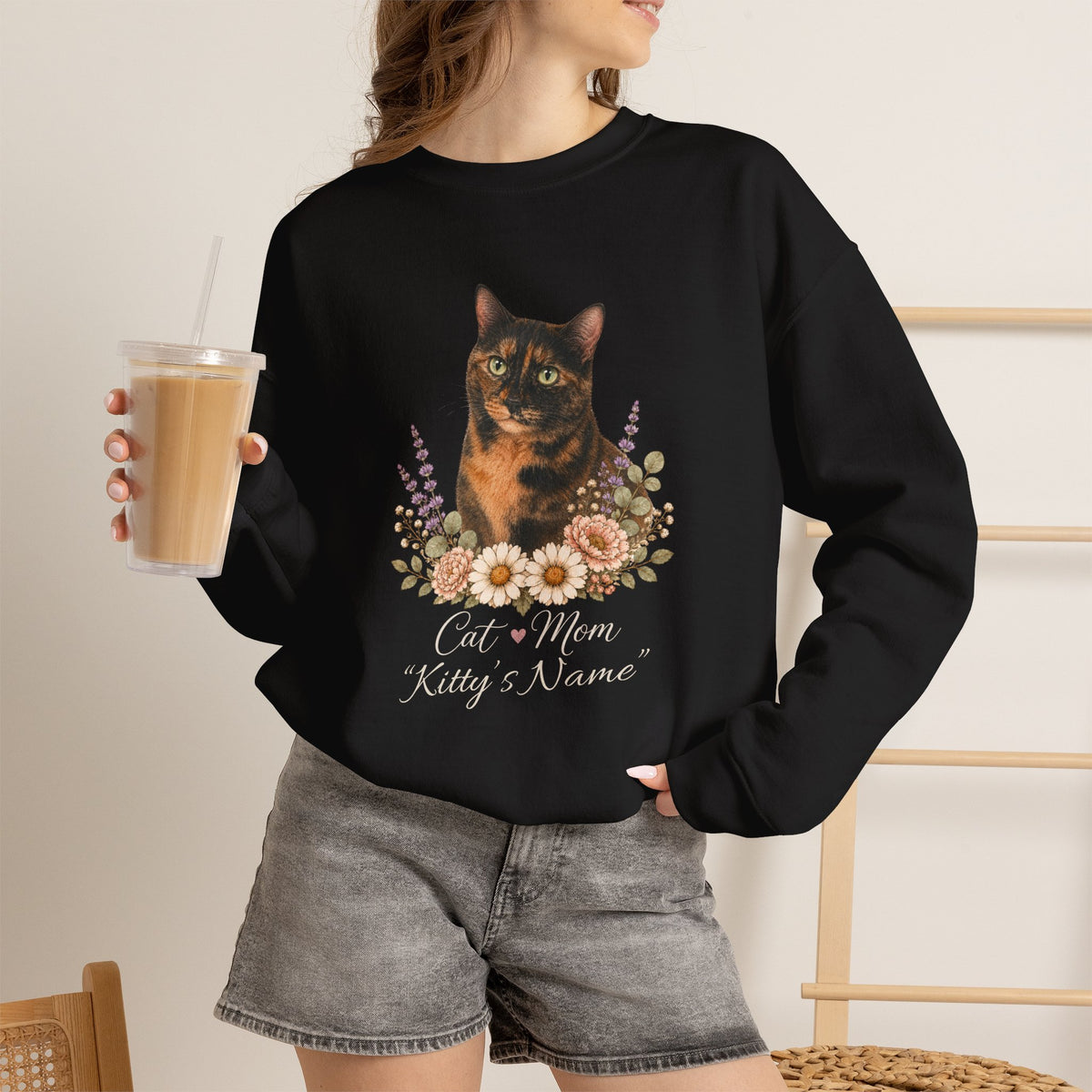 Personalized Tortoiseshell Cat Mom Gildan® Sweatshirt