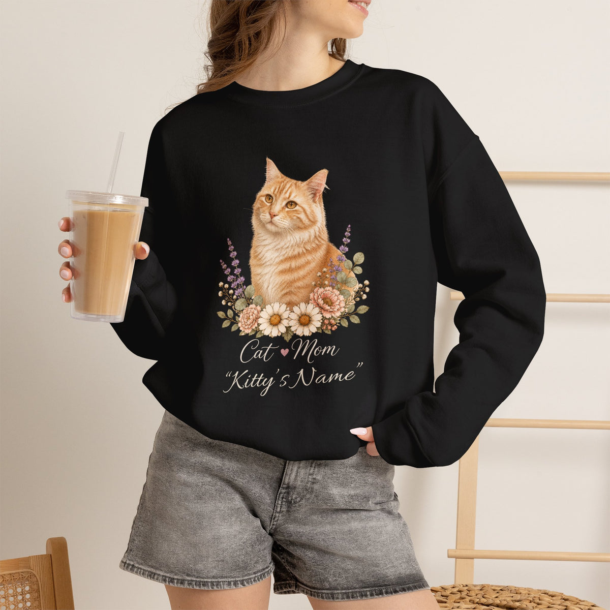 Personalized Orange Tabby Cat Mom Gildan® Sweatshirt