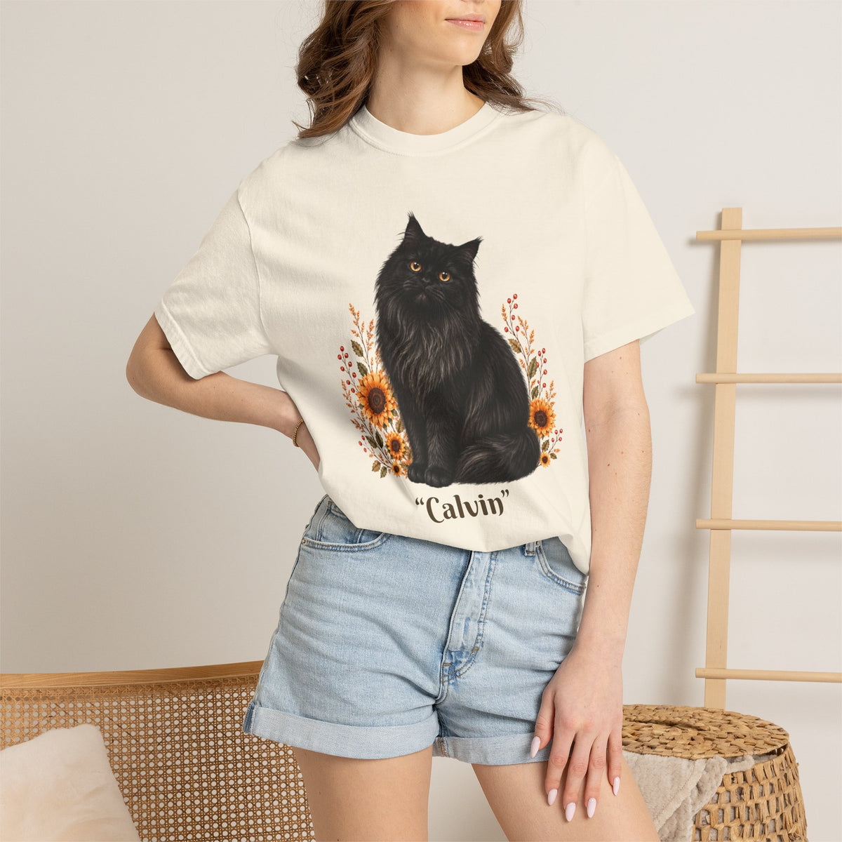 Personalized Maine Coon Cat Sunflower Comfort Colors® T-Shirt