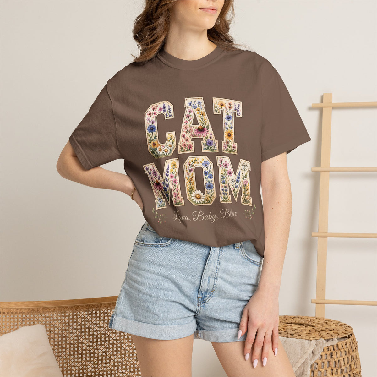 Personalized Collegiate Cat Mom Comfort Colors® T-Shirt