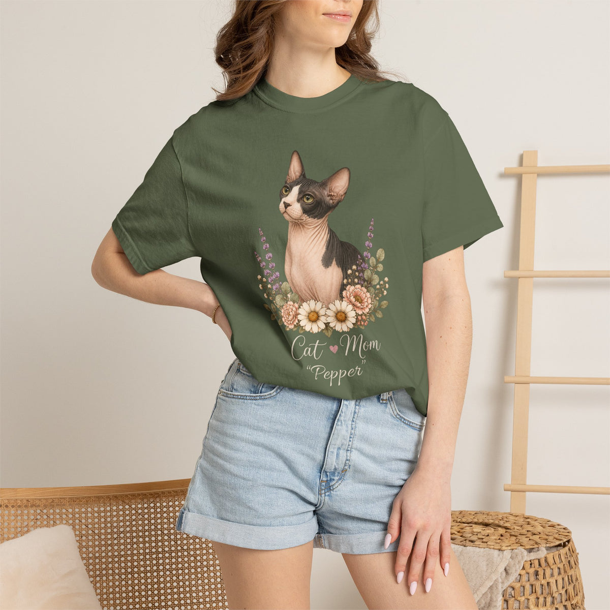 Personalized Black/White Sphynx Cat Comfort Colors® T-Shirt