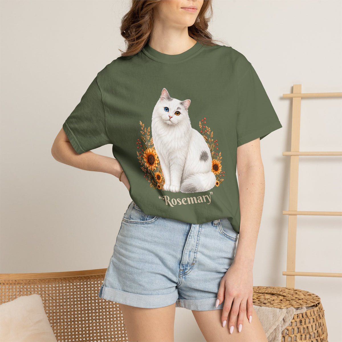 Personalized White Odd Eyed Cat Comfort Colors® T-Shirt