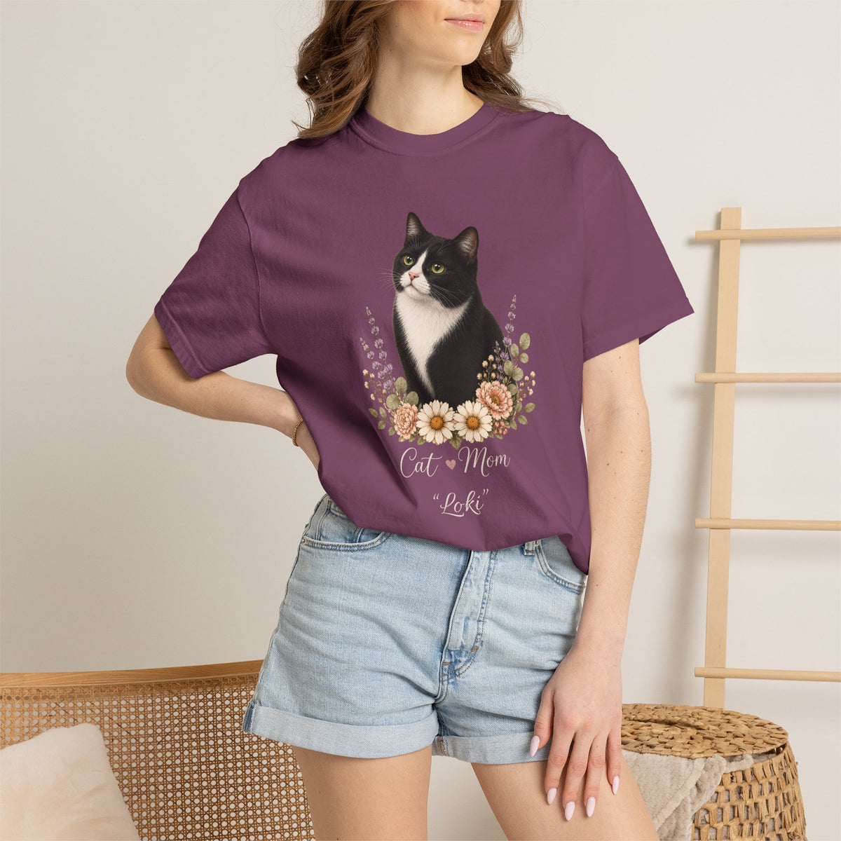 Personalized Tuxedo Cat Mom Comfort Colors® T-Shirt