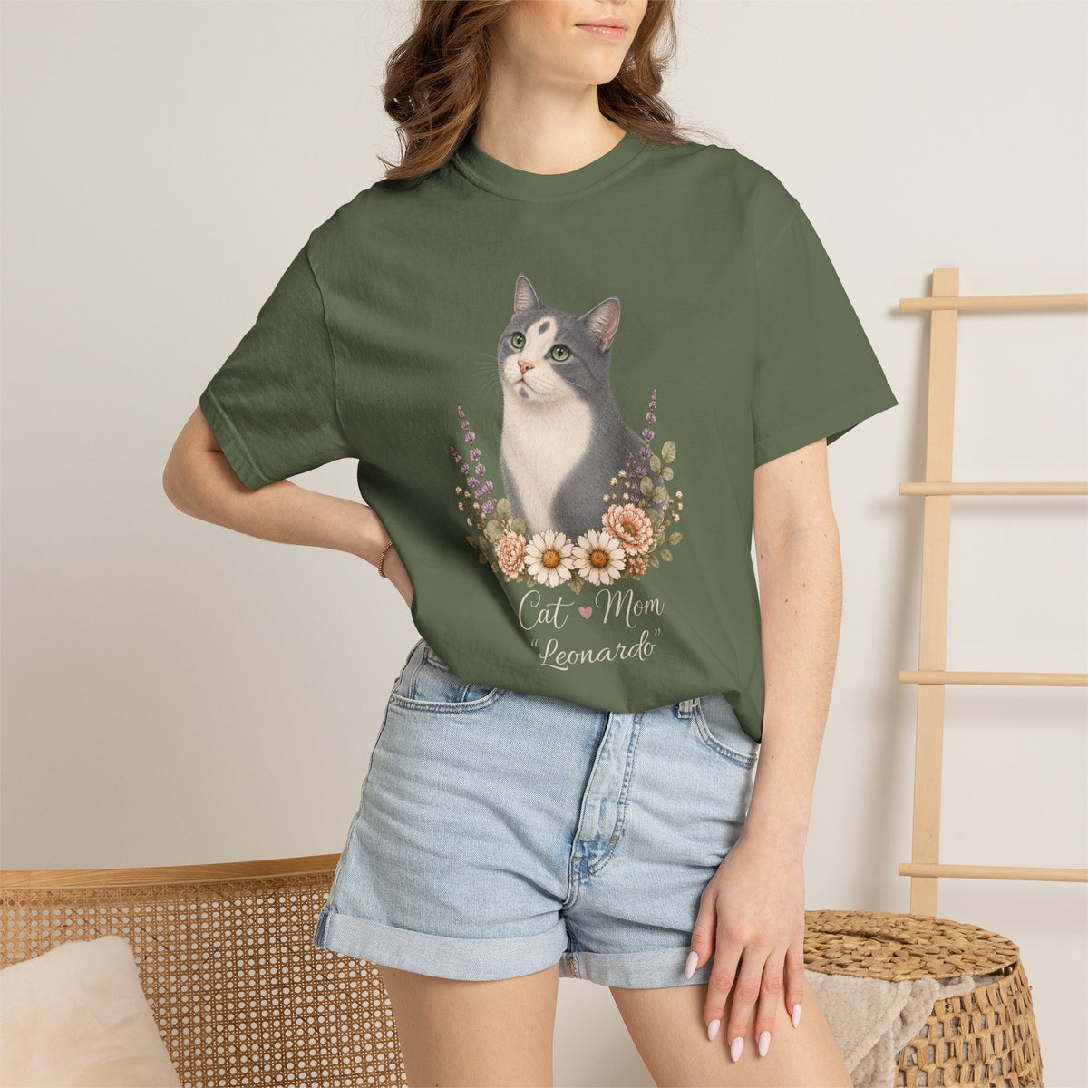 Personalized Gray Tuxedo Cat Mom Comfort Colors® T-Shirt