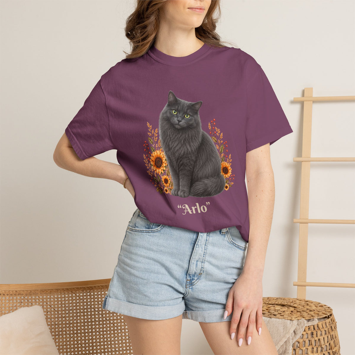 Personalized Blue Cat Sunflower Comfort Colors® T-Shirt
