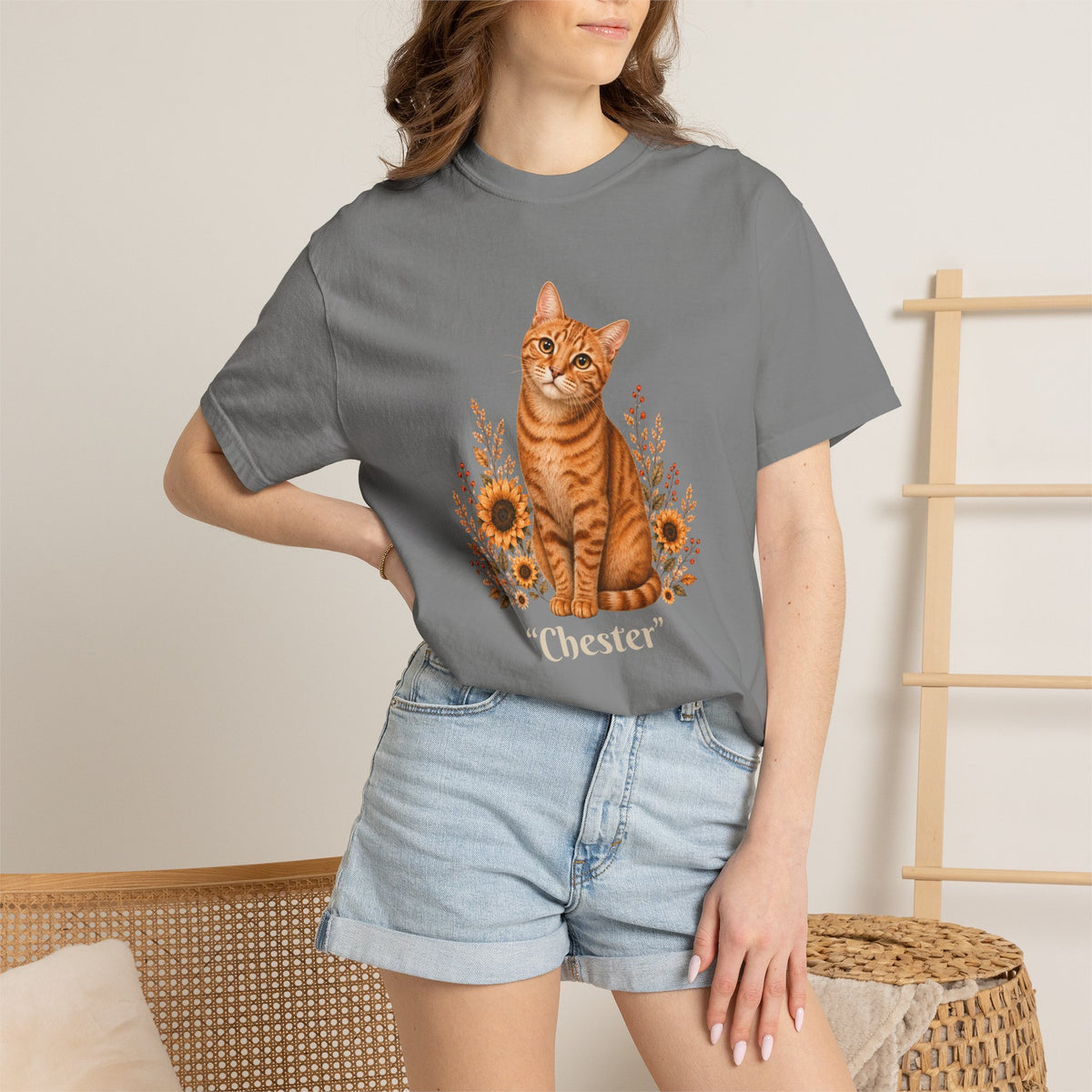 Personalized Orange Cat Sunflower Comfort Colors® T-Shirt