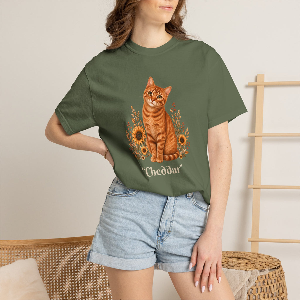 Personalized Orange Cat Sunflower Comfort Colors® T-Shirt