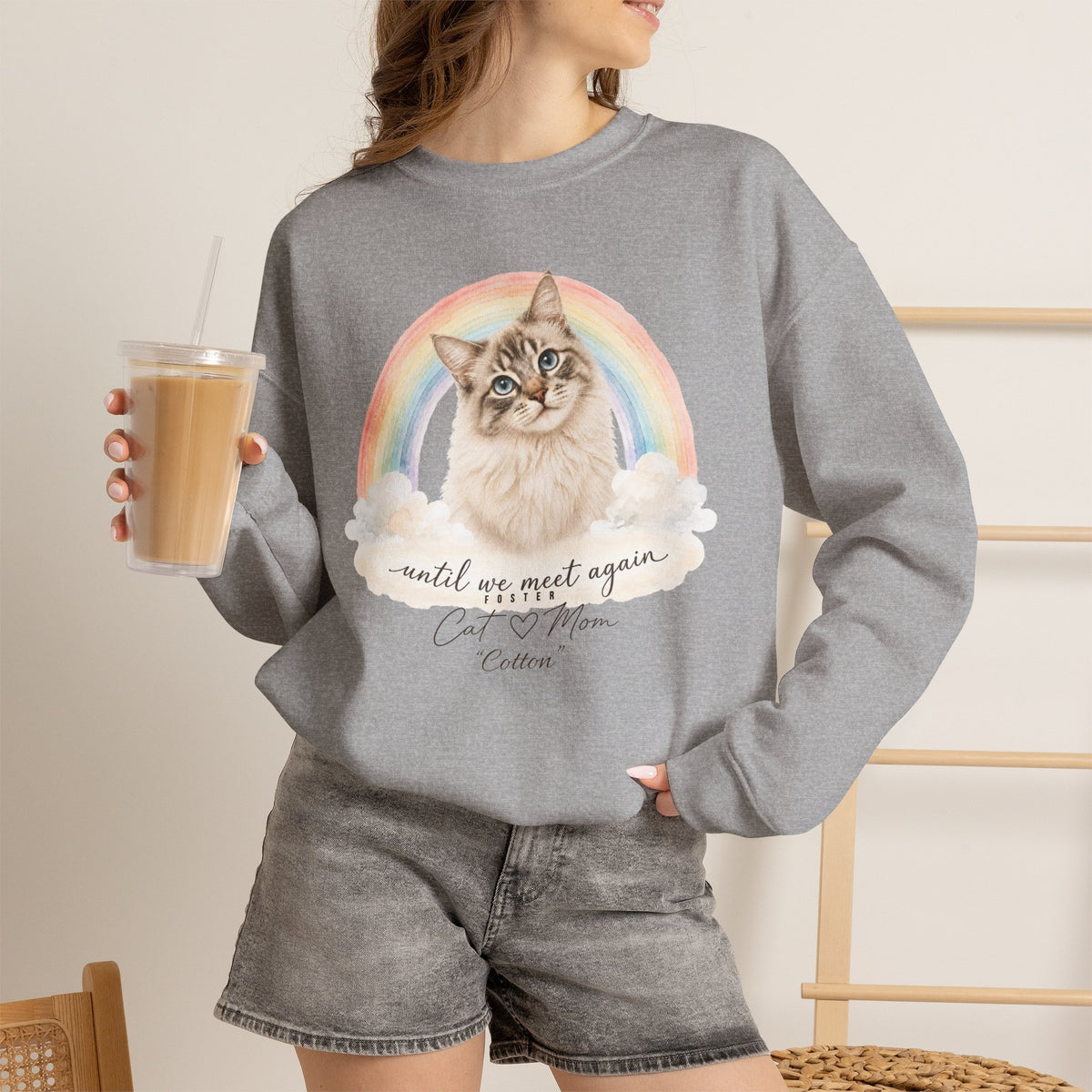 Personalized Rainbow Memorial Foster Cat Mom Gildan® Sweatshirt