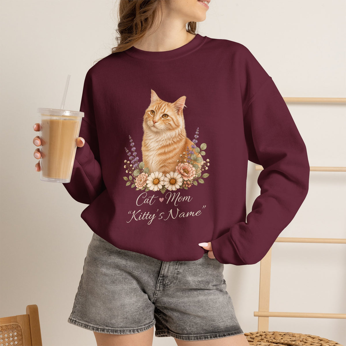 Personalized Orange Tabby Cat Mom Gildan® Sweatshirt