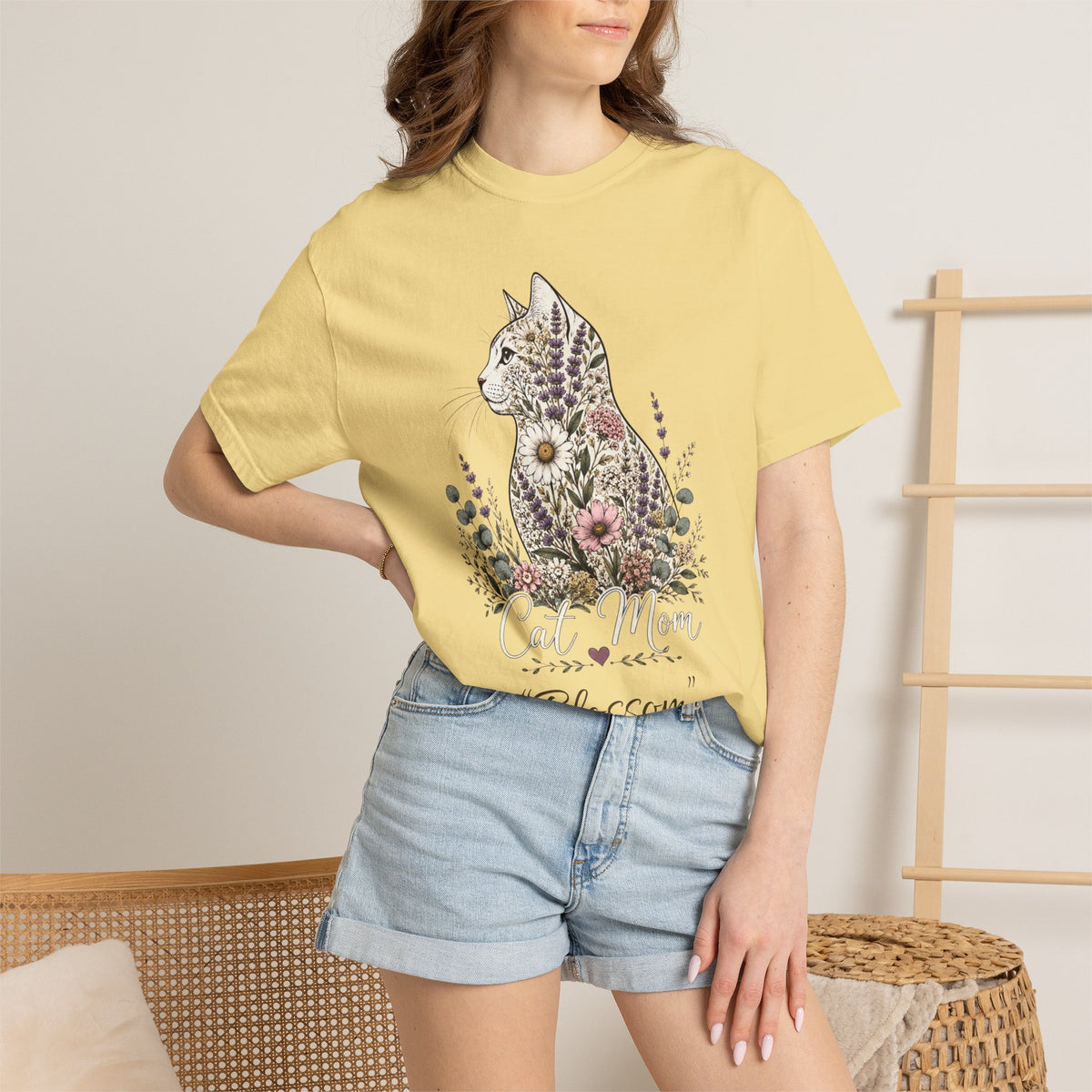 Personalized Floral Cat Mom Comfort Colors® T-Shirt