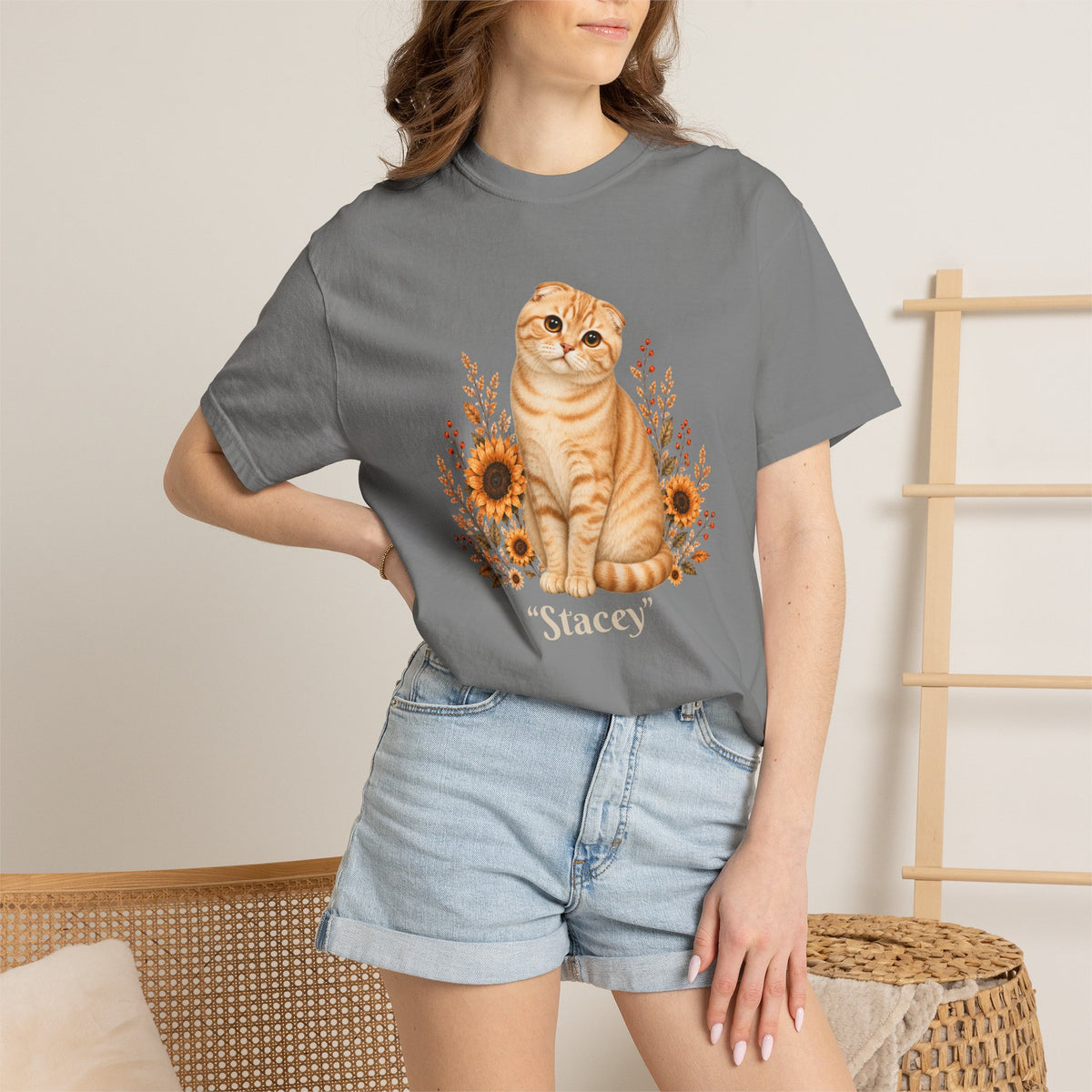 Personalized Scottish Fold Cat Sunflower Comfort Colors® T-Shirt