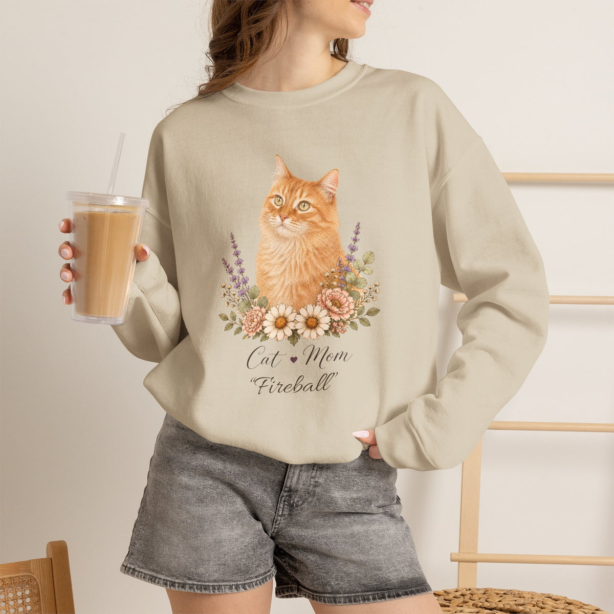 Personalized Orange Ginger Cat Mom Gildan® Sweatshirt