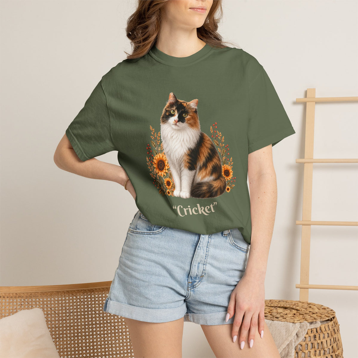 Personalized Calico Cat Sunflower Comfort Colors® T-Shirt