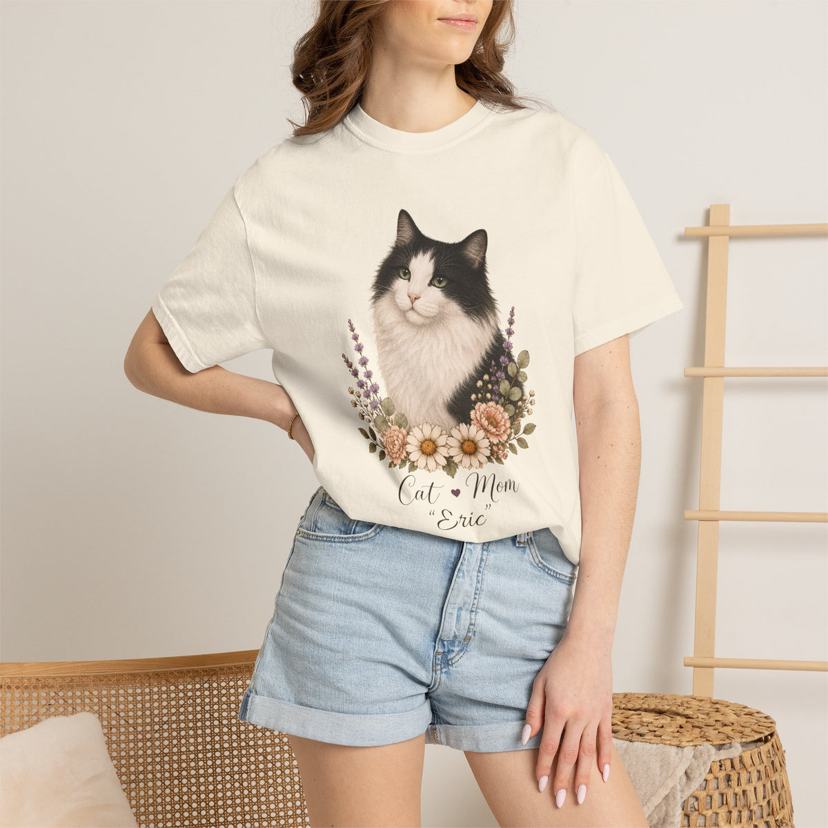 Personalized Black and White Cat Comfort Colors® T-Shirt