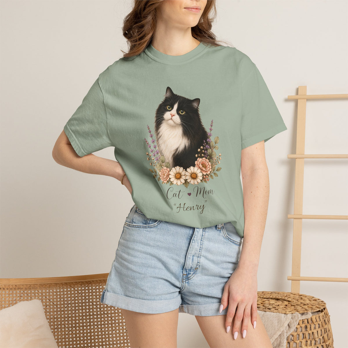 Personalized Tuxedo Cat Mom Comfort Colors® T-Shirt