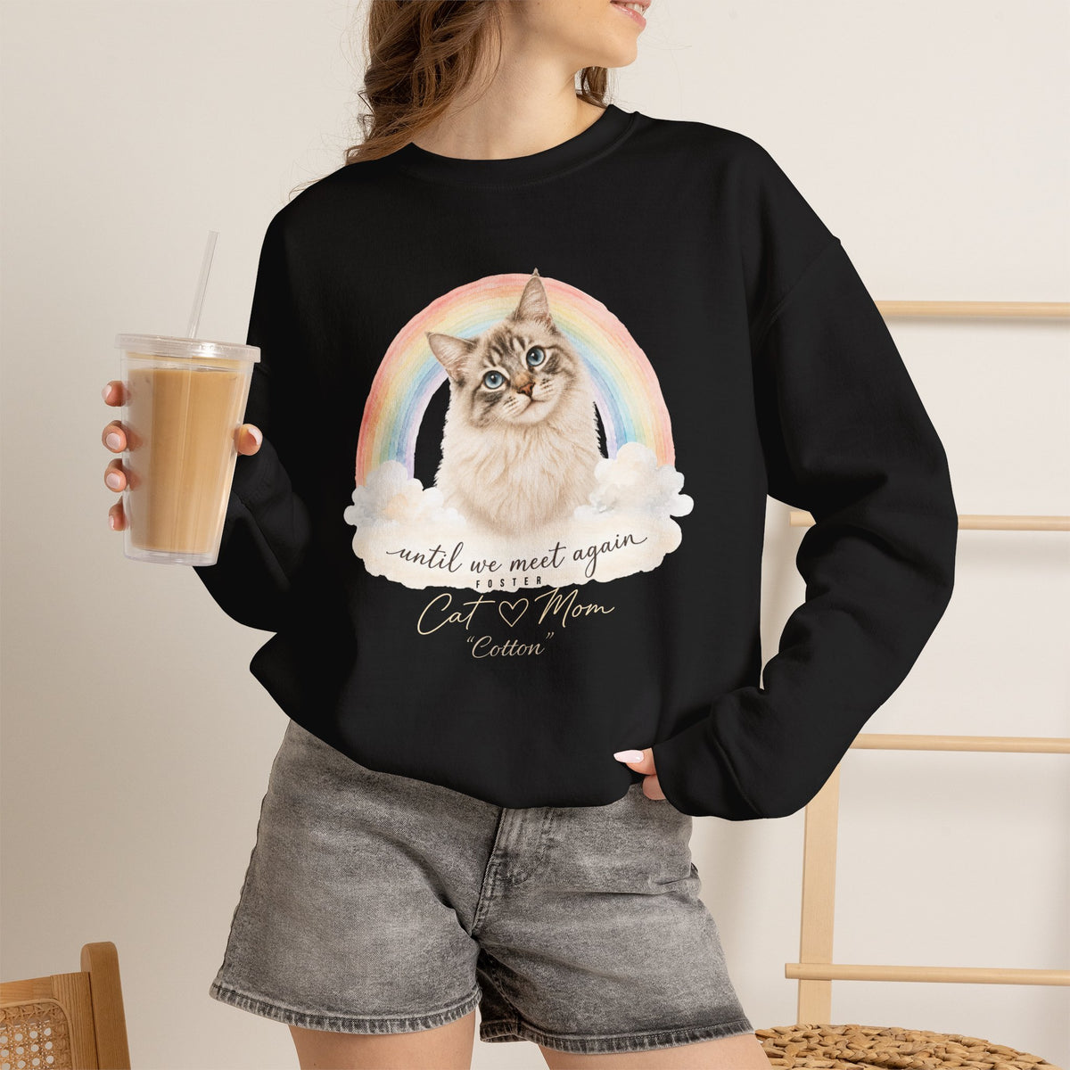 Personalized Rainbow Memorial Foster Cat Mom Gildan® Sweatshirt
