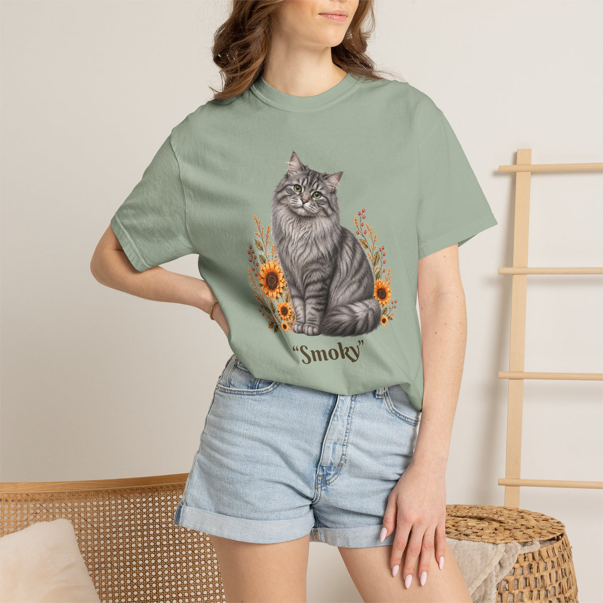 Personalized Silver Tabby Cat  Sunflower Comfort Colors® T-Shirt