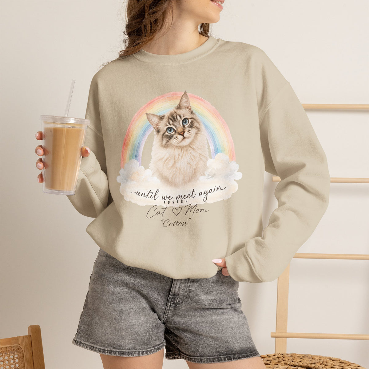 Personalized Rainbow Memorial Foster Cat Mom Gildan® Sweatshirt