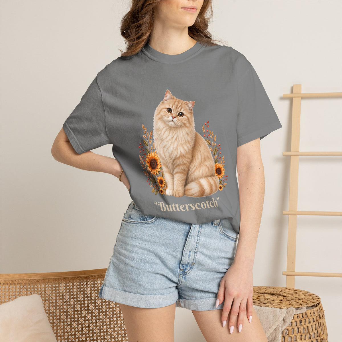 Personalized Cream Tabby Cat  Sunflower Comfort Colors® T-Shirt