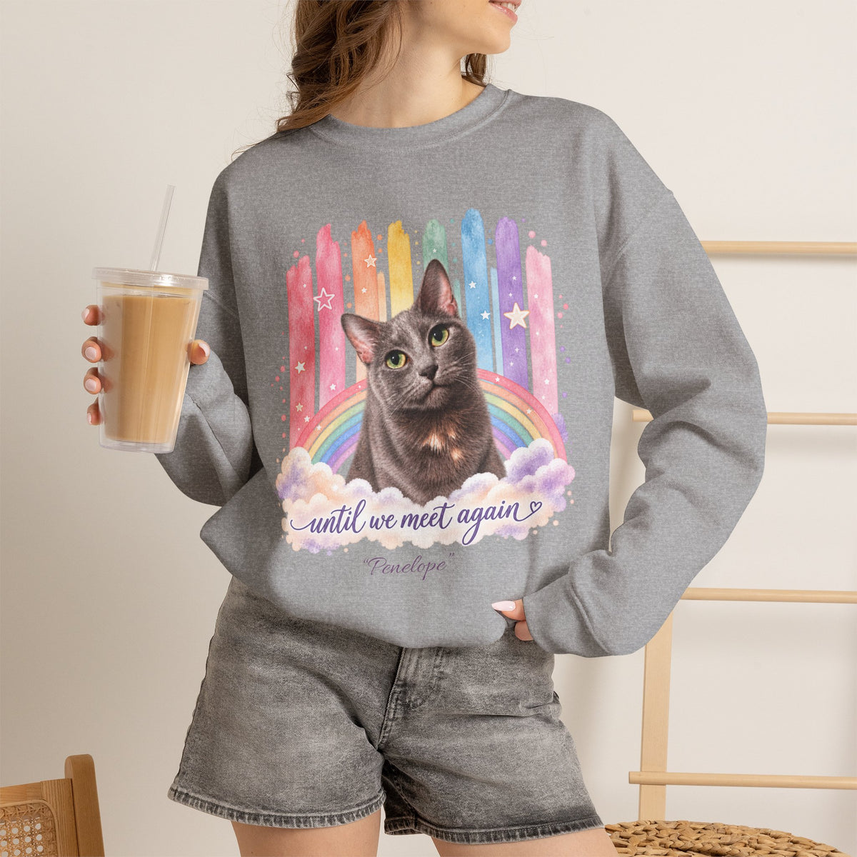 Personalized Rainbow Memorial Cat Gildan® Sweatshirt