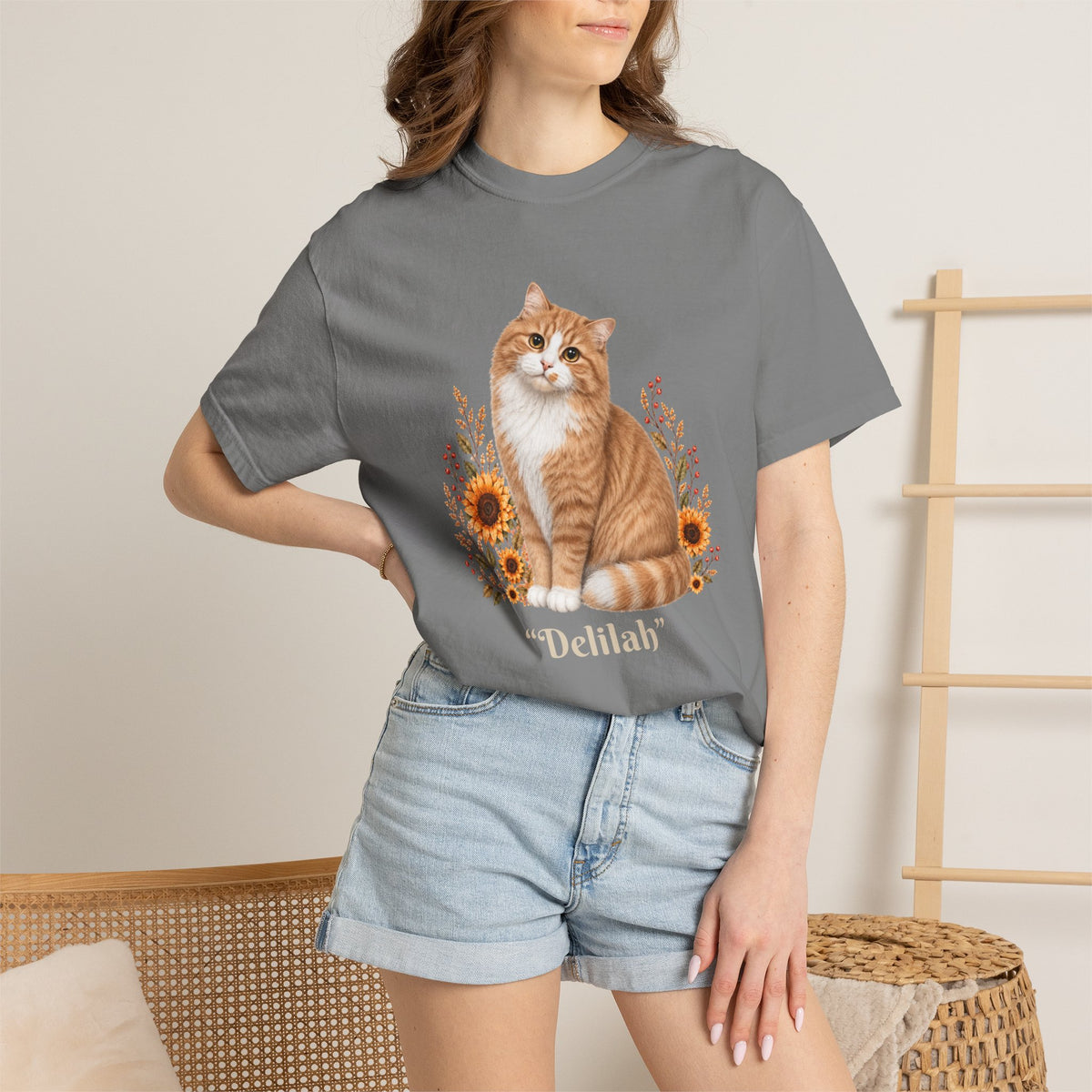 Personalized Orange Cat Sunflower Comfort Colors® T-Shirt