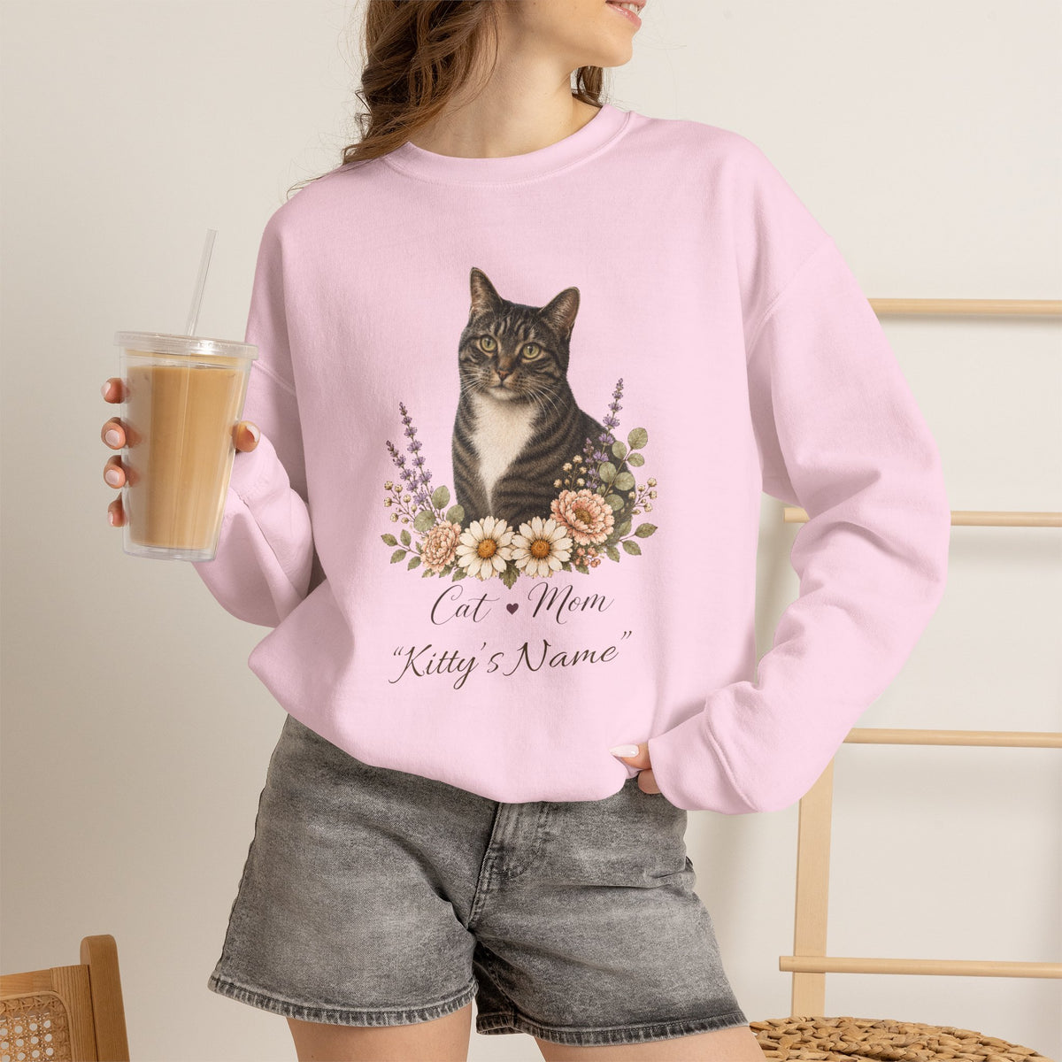 Personalized Brown Tabby Cat Mom Gildan® Sweatshirt